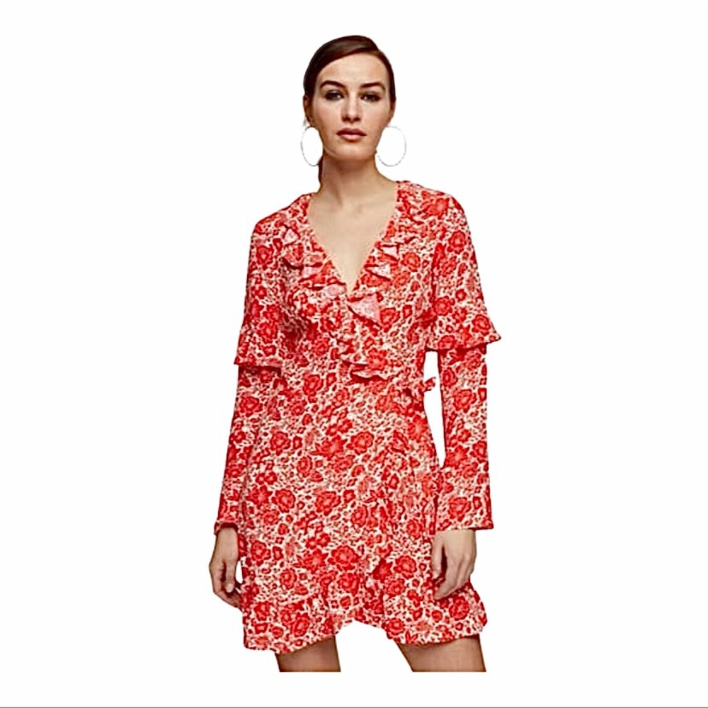 NWT Topshop Long Sleeve Ruffled Floral Wrap Dress